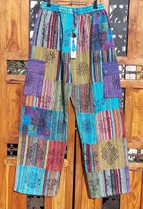Patchwork hippy trousers turquoise