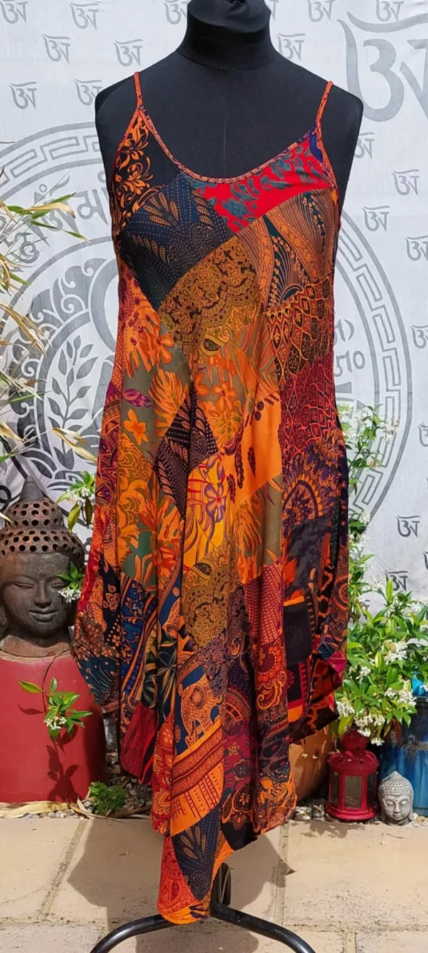 patchwork hanky hem dresses orange