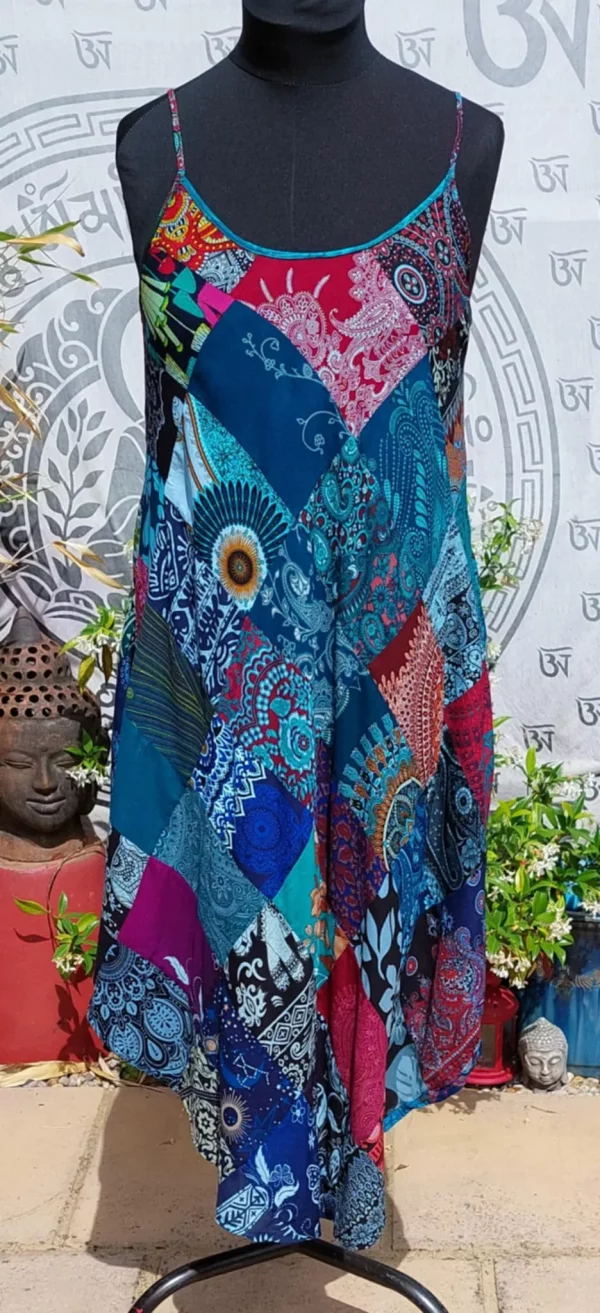 patchwork hanky hem dresses blue