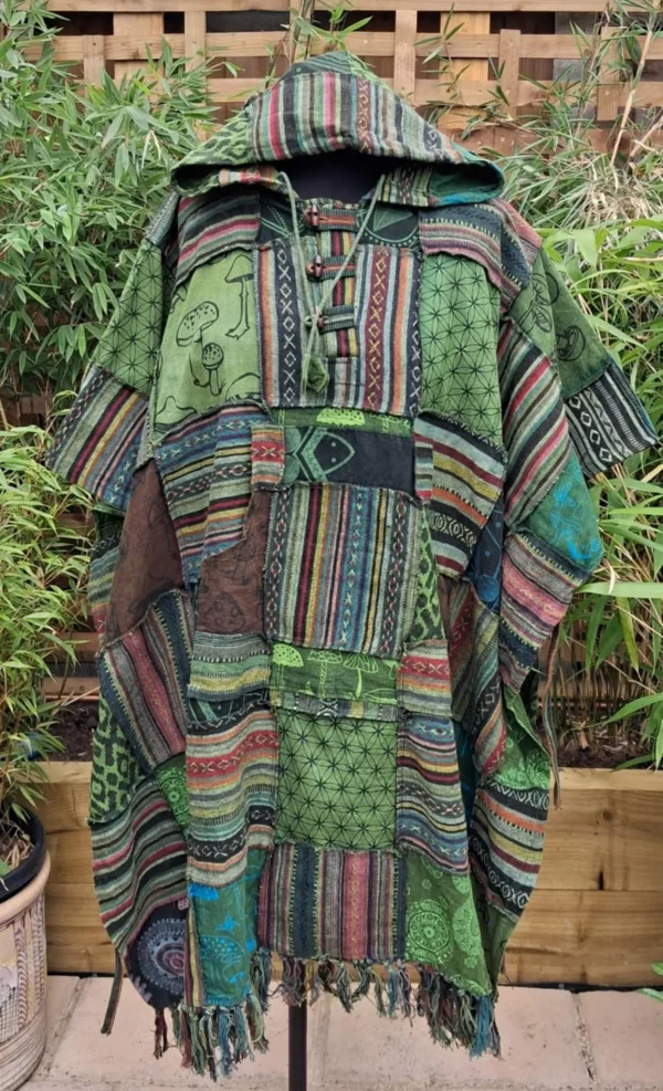Gheri cotton patchwork ponchos green