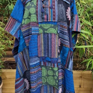 Gheri cotton patchwork ponchos blue