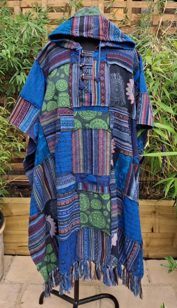 Gheri cotton patchwork ponchos blue