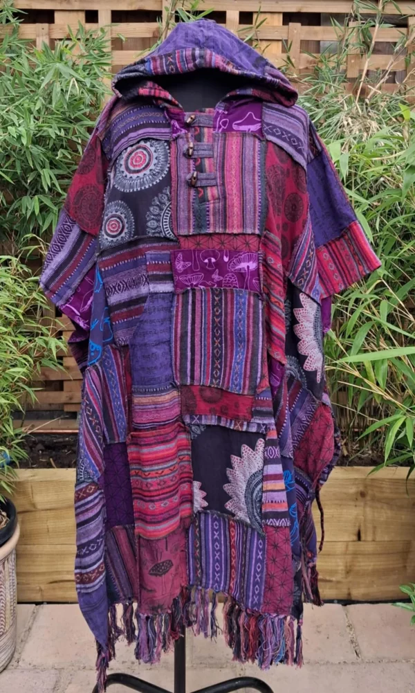 Gheri cotton patchwork ponchos purple