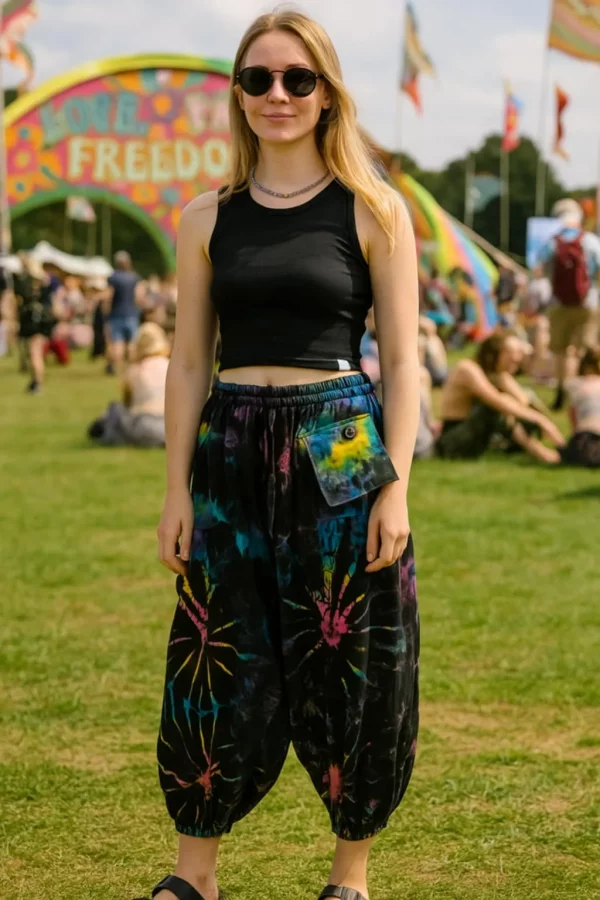 Cropped tie dye balloon trousers
