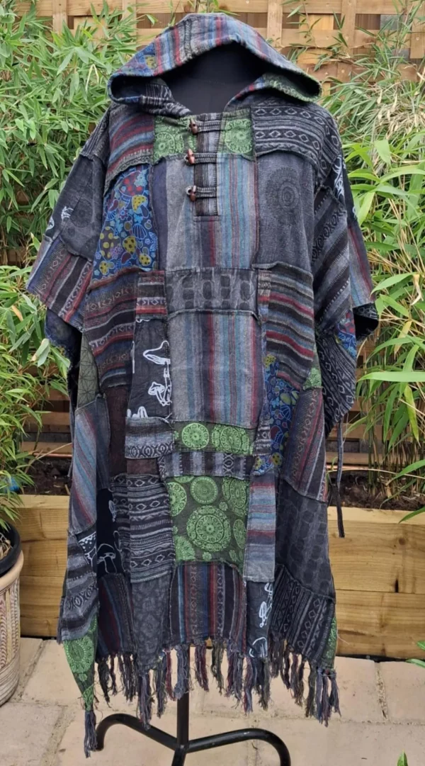 Gheri cotton patchwork ponchos black