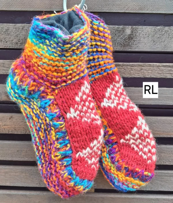 red fleece lined slipper socks L