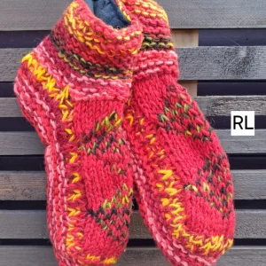 red fleece lined slipper socks L