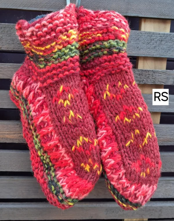 red fleece lined slipper socks S