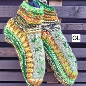 green fleece lined slipper socks L