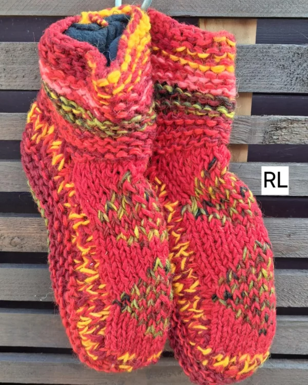red fleece lined slipper socks L