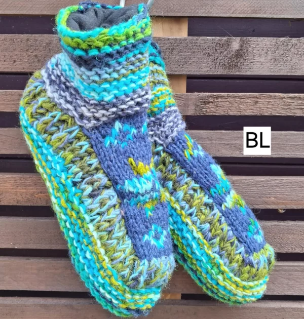 blue fleece lined slipper socks L