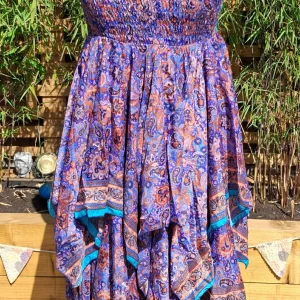 silk mix dresses blue-multi
