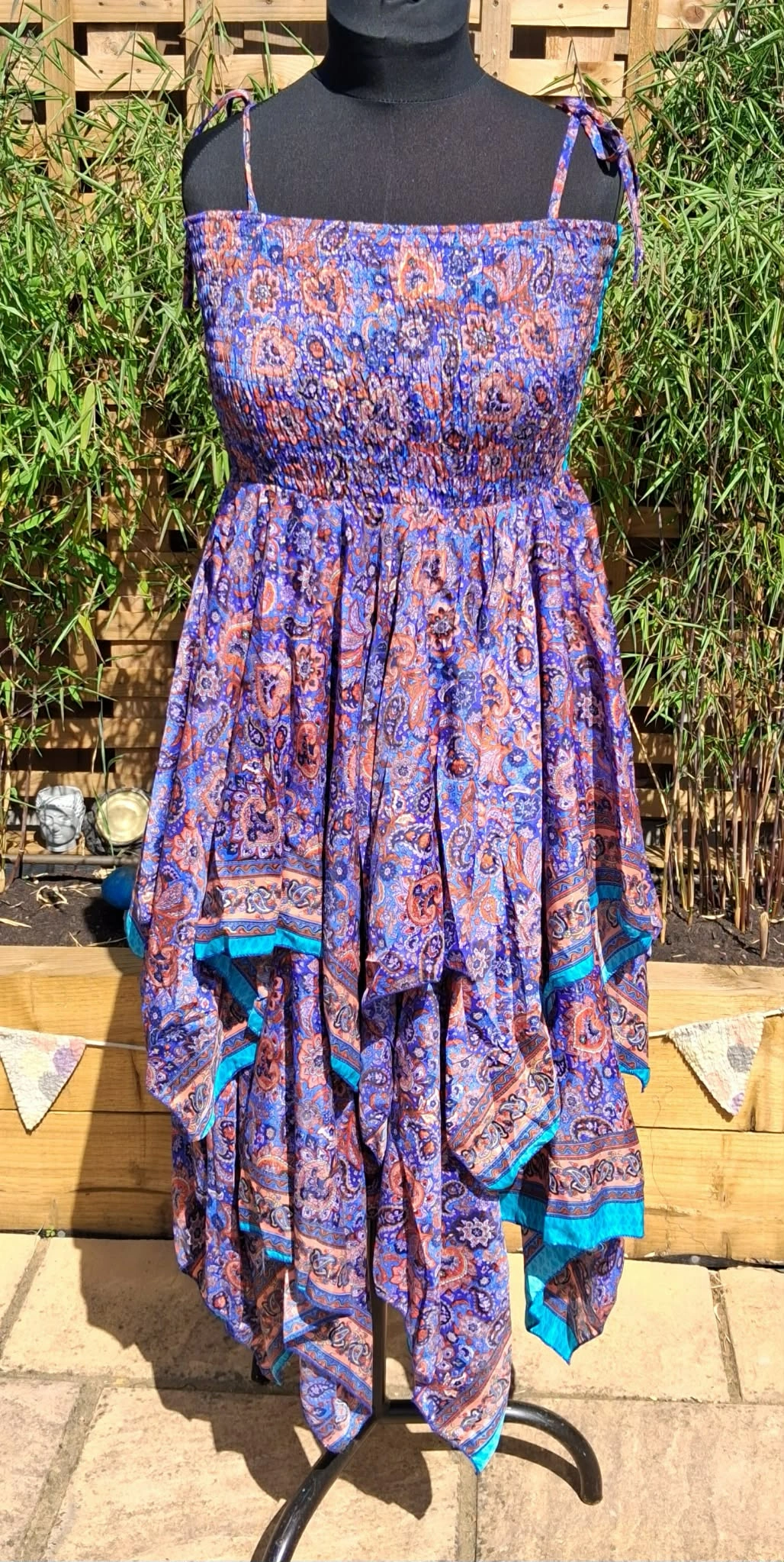silk mix dresses blue-multi