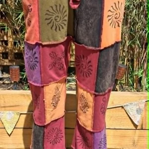 Block print patchwork jersey trousers