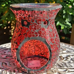 large red crackle glass oil burner